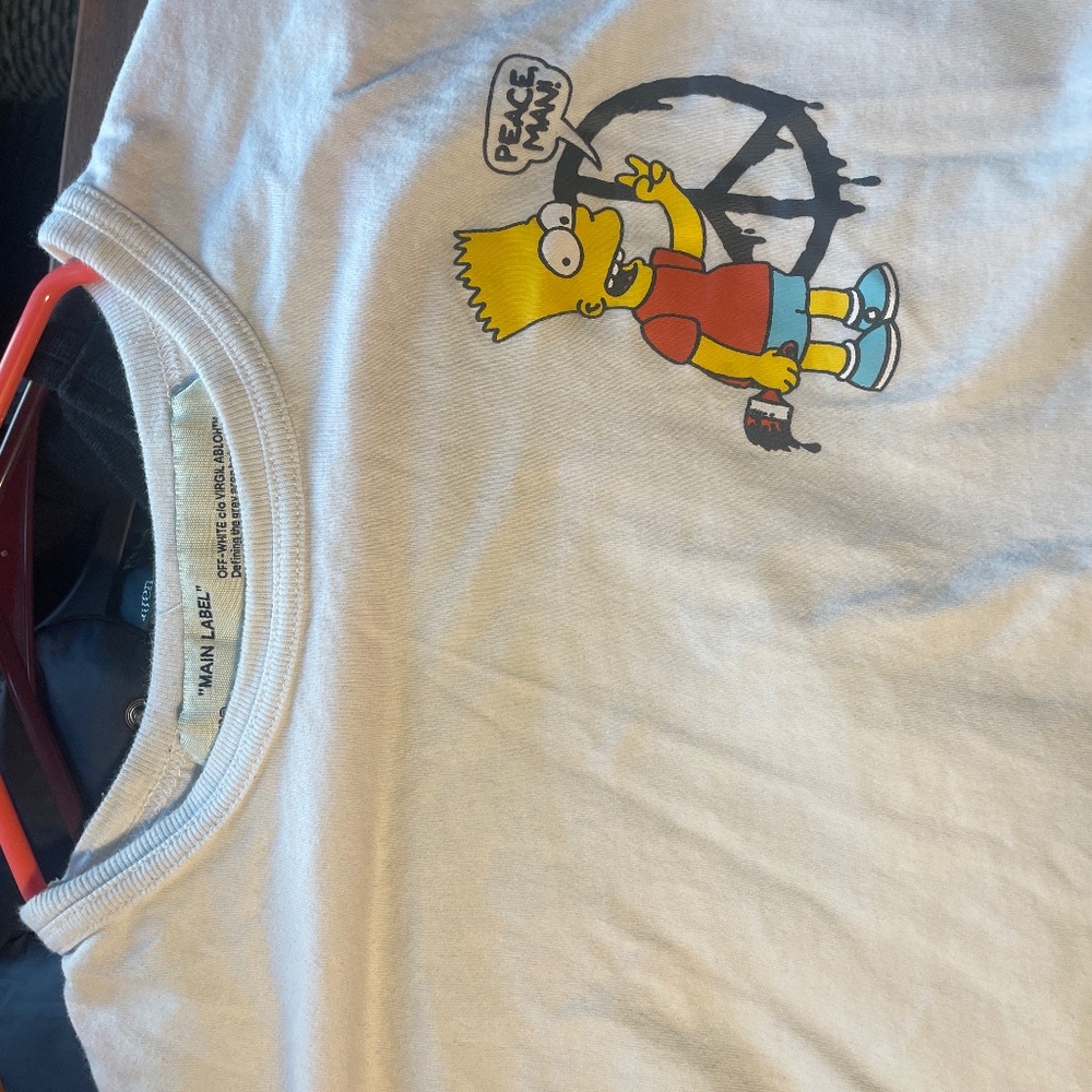Off White 2013 “Peace Man!” Bart Simpson White Tee Shirt